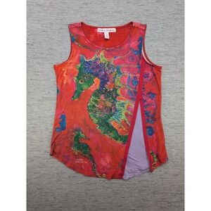Leoma Lovegrove Tank Top Seahorse Print Sleeveless Casual Red Medium Art to Wear